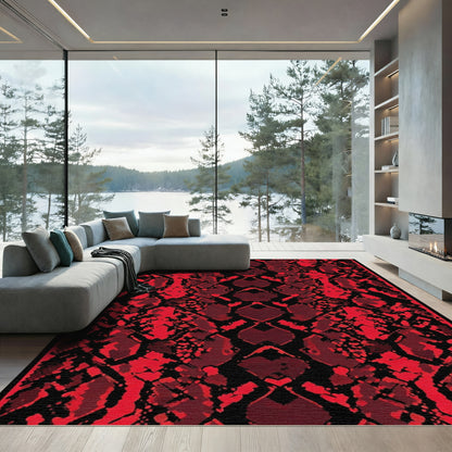 Crimson Red Snake Skin Texture Rug