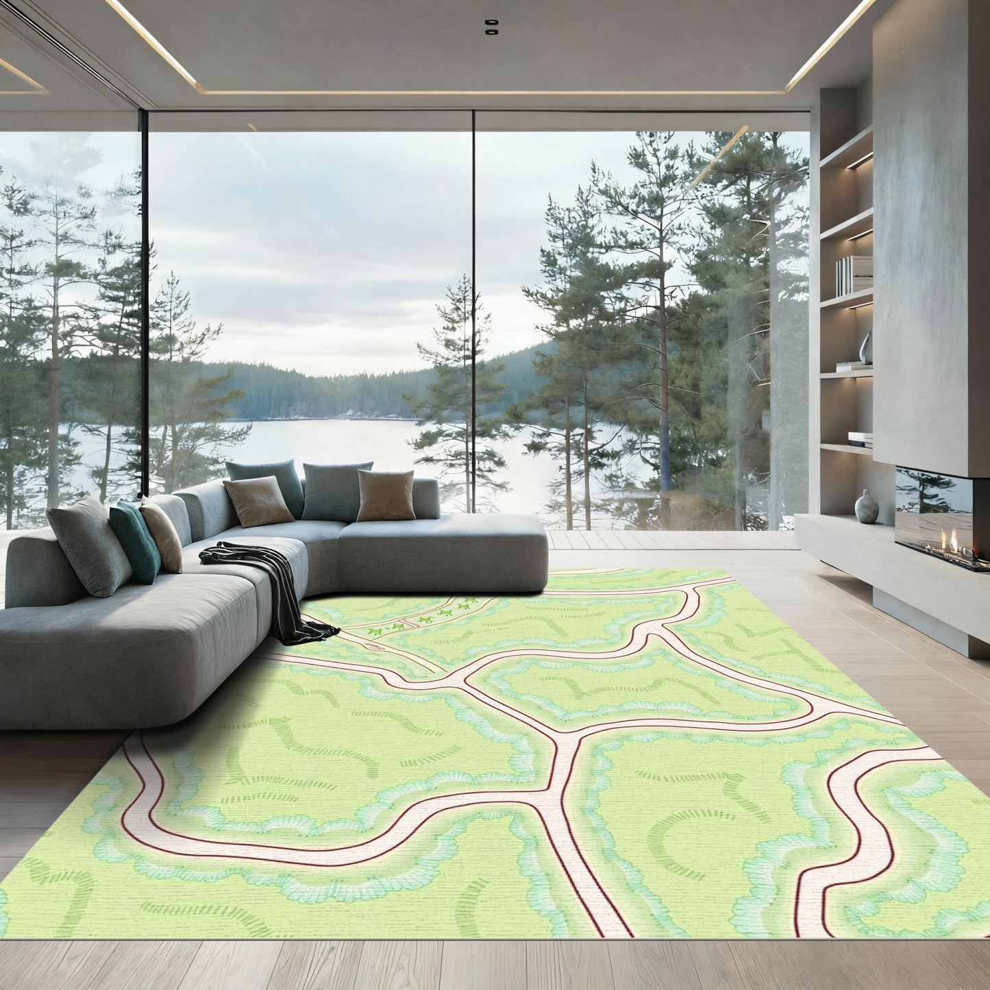 Green Animals Map Medallion Rug
