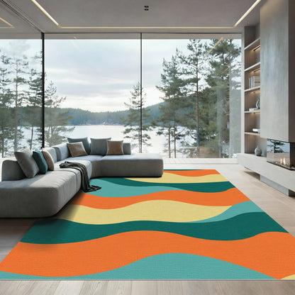 Retro Orange Teal Cream Wave Rug