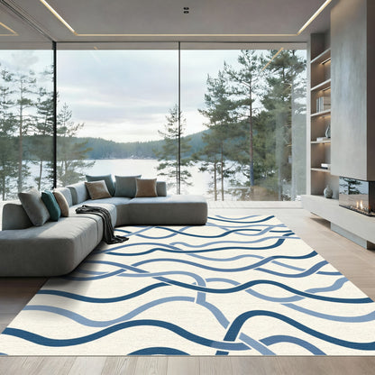 Navy Blue Intertwined Wavy Lines Rug