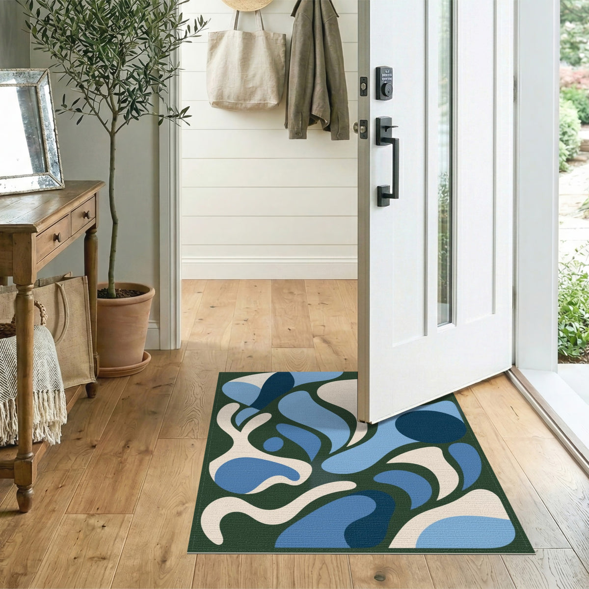 Blue and Teal Blue Abstract Organic Area Rug