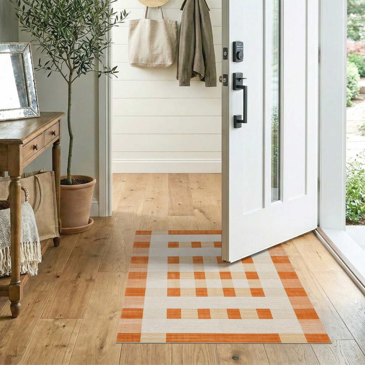 Orange Geometric Modern Orange Geometric Checkered Area Rug