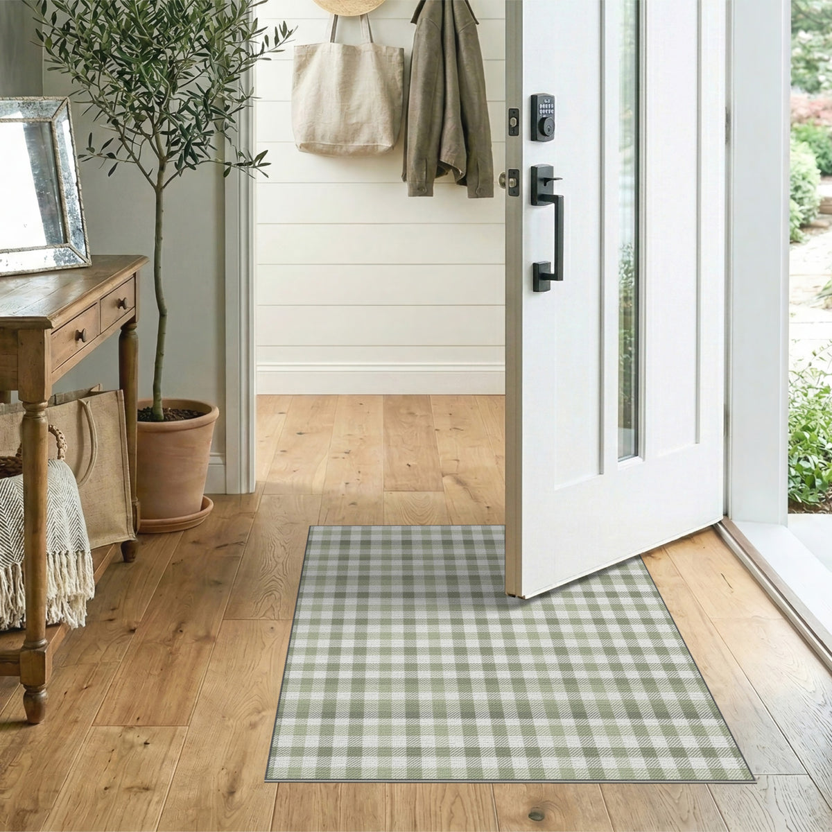 Green Checkered Gingham Area Rug