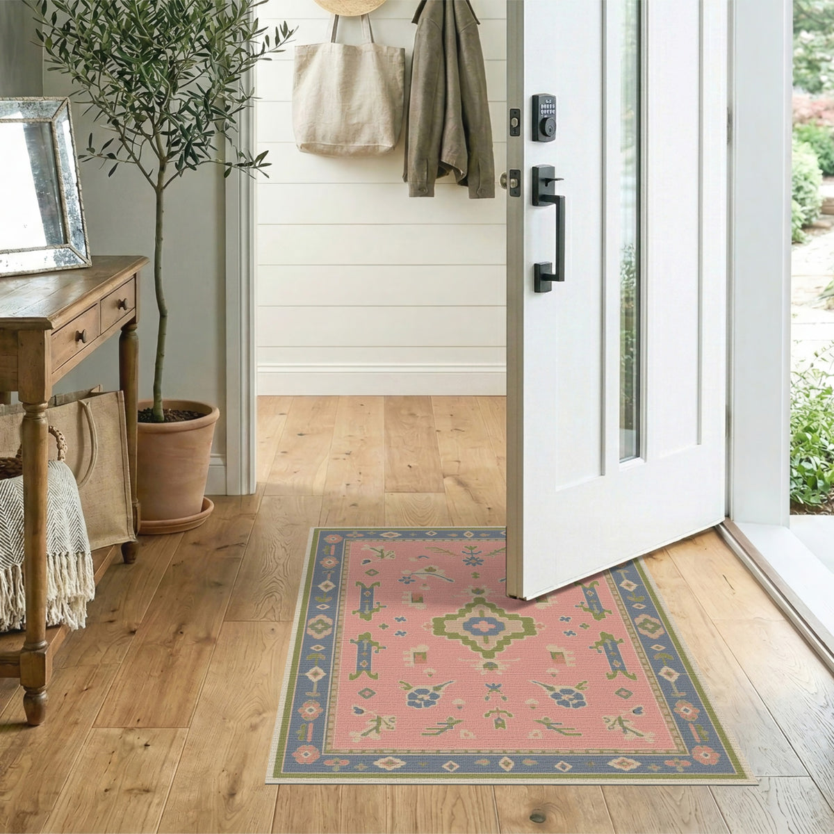 Blush Pink Floral Vintage Area Rug