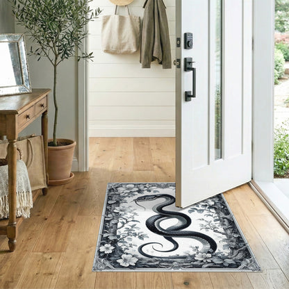 Black Serpent Floral Vintage Rug