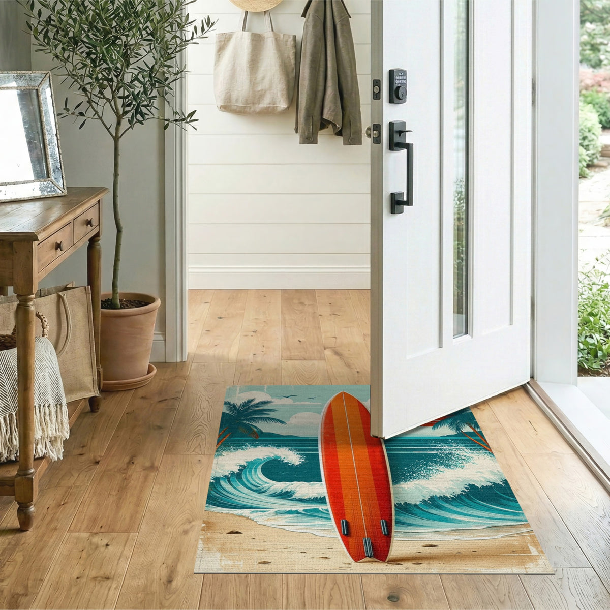 Vintage Surfboard Coastal Beach Rug