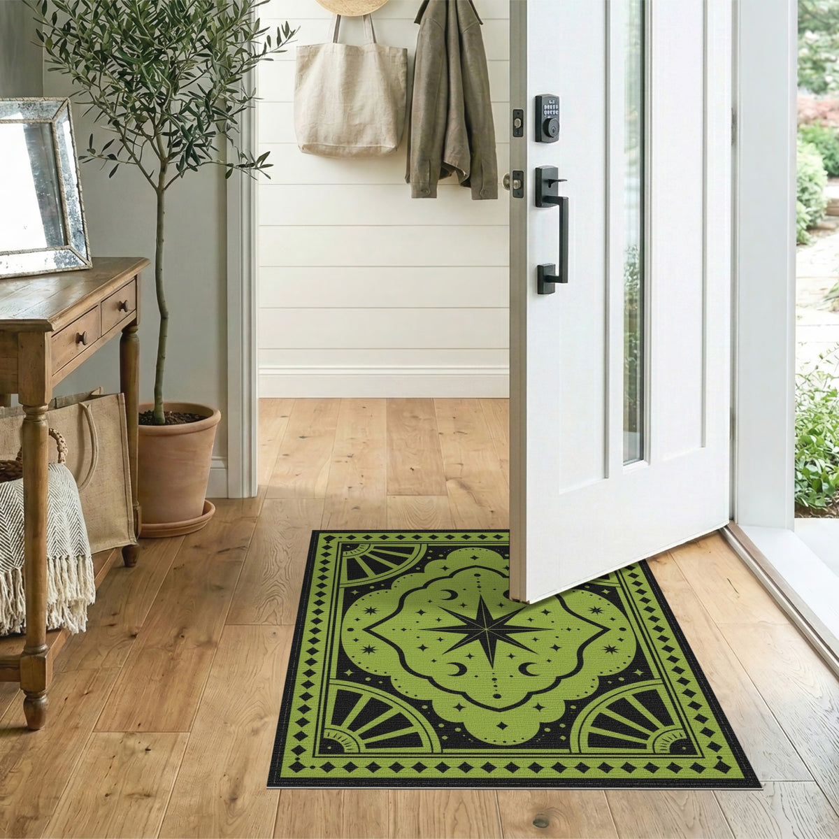 Green Geometric Modern Green Celestial Star Area Rug
