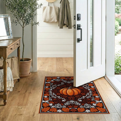 Rustic Farmhouse Orange Pumpkin Fall Area Rug