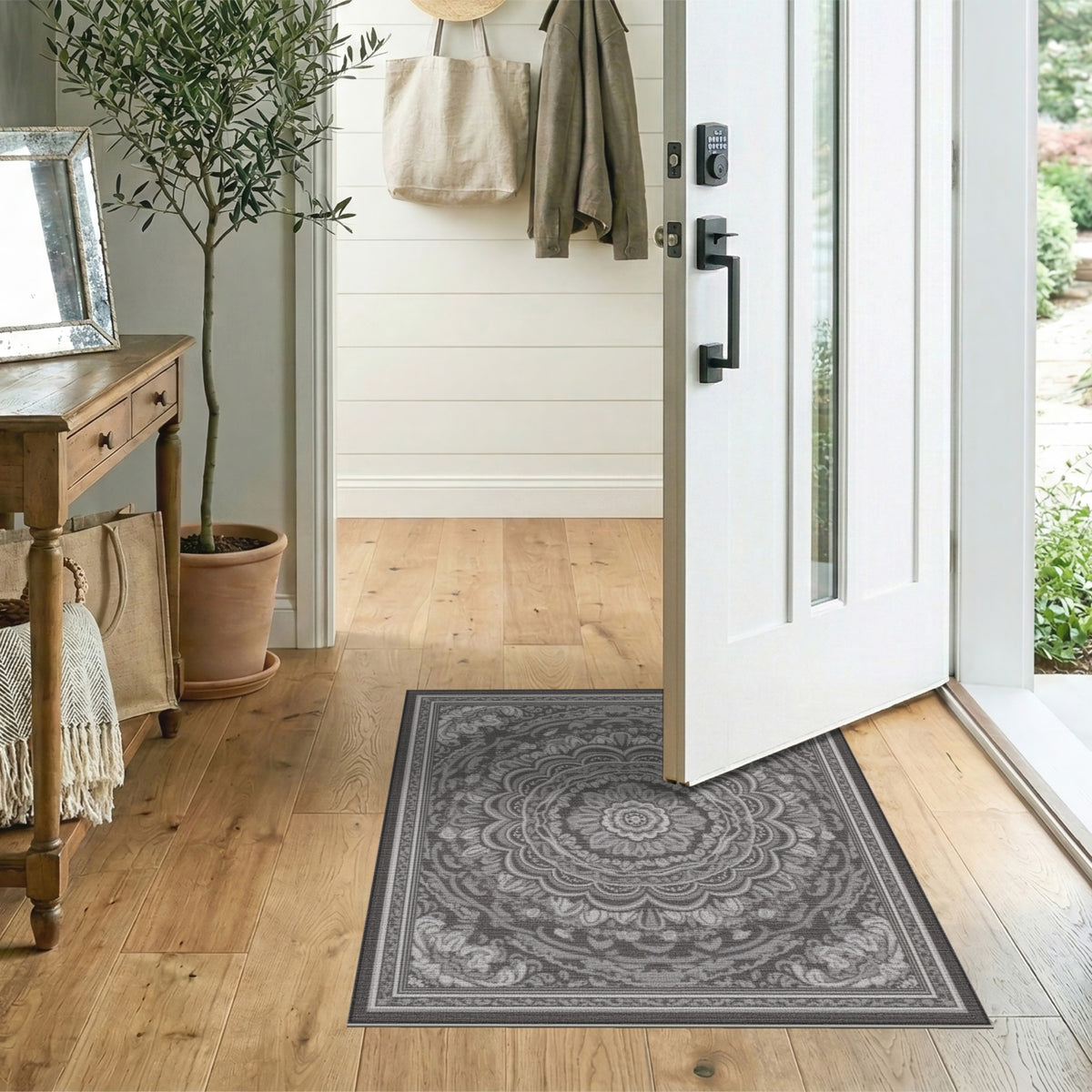 Black White Traditional Persian Area Rug