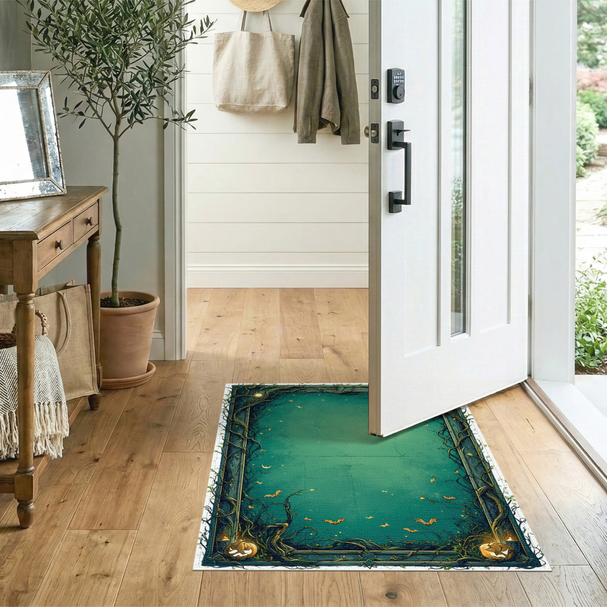Enchanted Teal Vine Halloween Area Rug