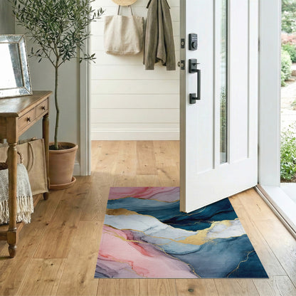 Pink Blue Abstract Marble Washable Area Rug