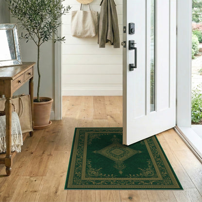Green Persian Area Rug with Gold Medallion