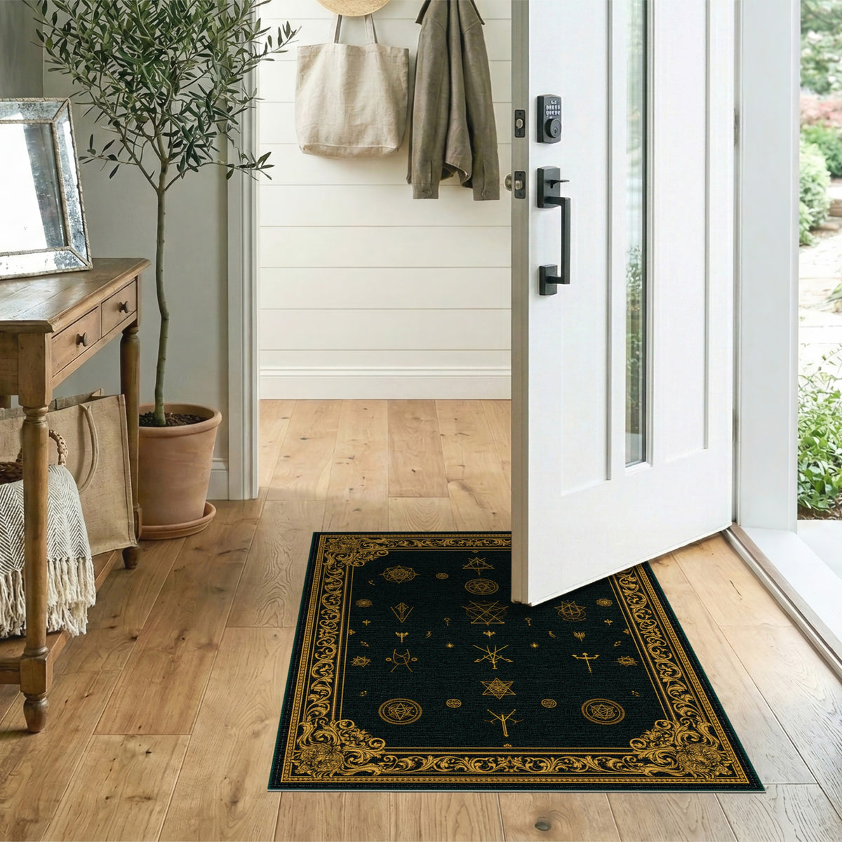 Mystical Gold Symbols Area Rug