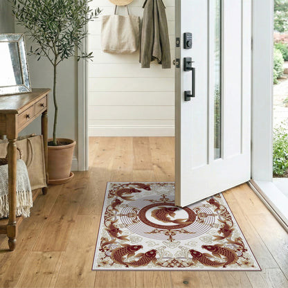 Koi Fish Medallion Brown Area Rug