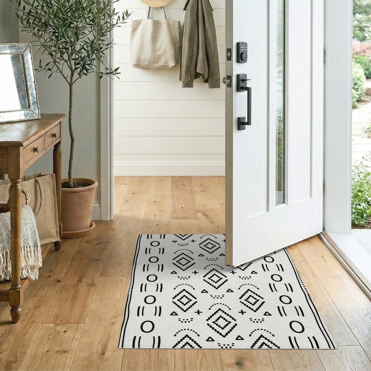 Black White Heritage Tribal Area Rug