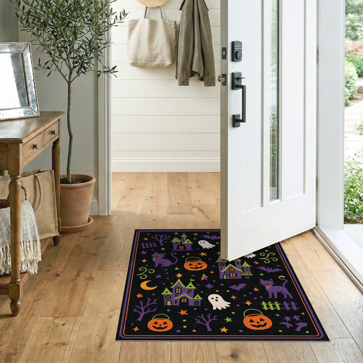 Kids Cartoon Multi-color and Patterns Spooky Halloween Cartoon Area Rug