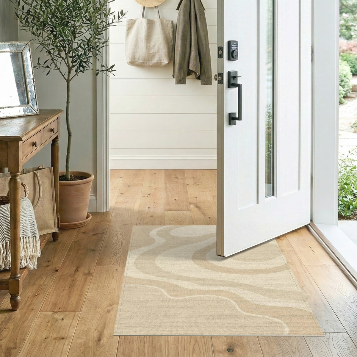 Beige Wavy Abstract Area Rug