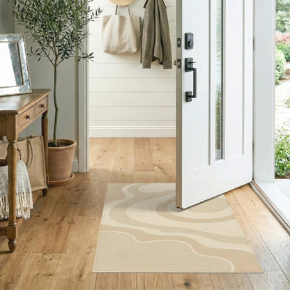 Beige Wavy Abstract Area Rug