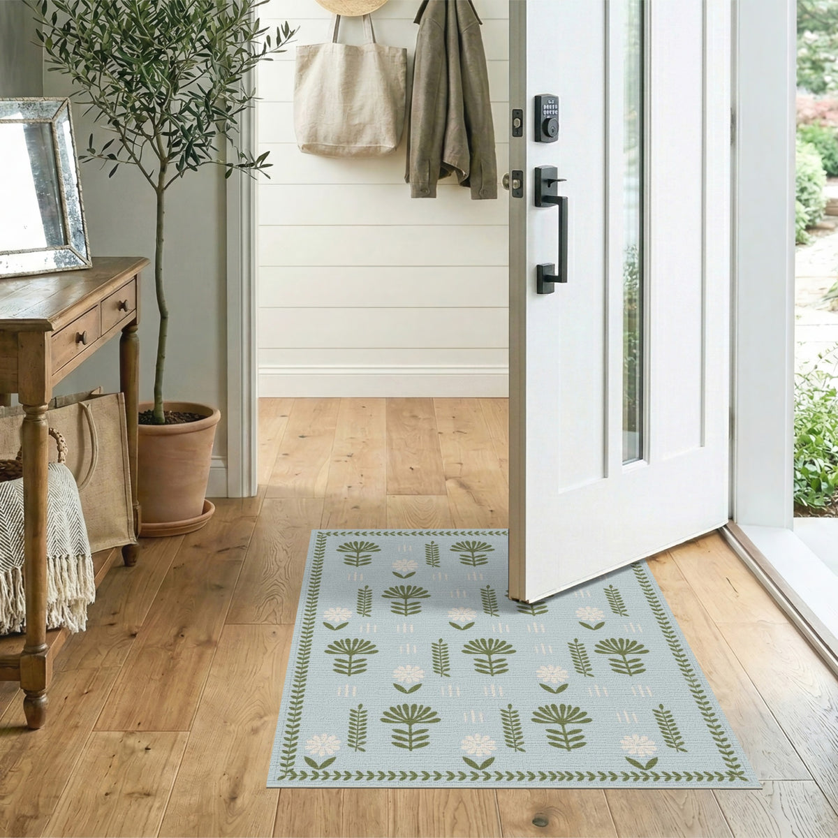 Blue Floral Vintage Area Rug