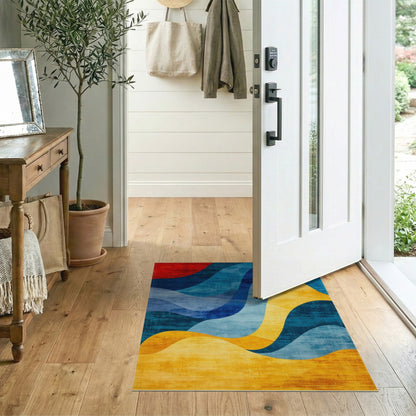 Blue Teal Abstract Wave Area Rug