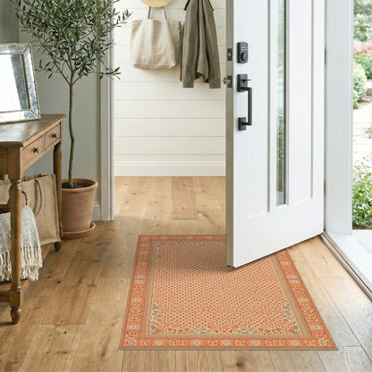 Orange Floral Vintage Lattice Area Rug
