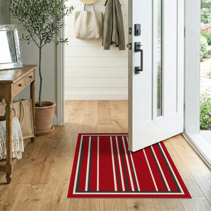 Geometric Modern Red Striped Geometric Area Rug