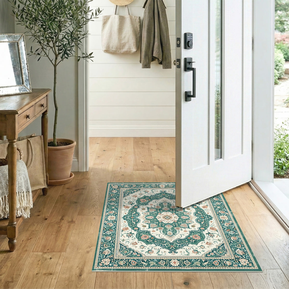 Teal Floral Persian Medallion Area Rug