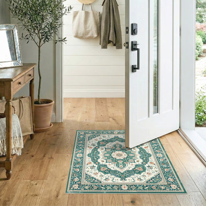 Teal Floral Persian Medallion Area Rug