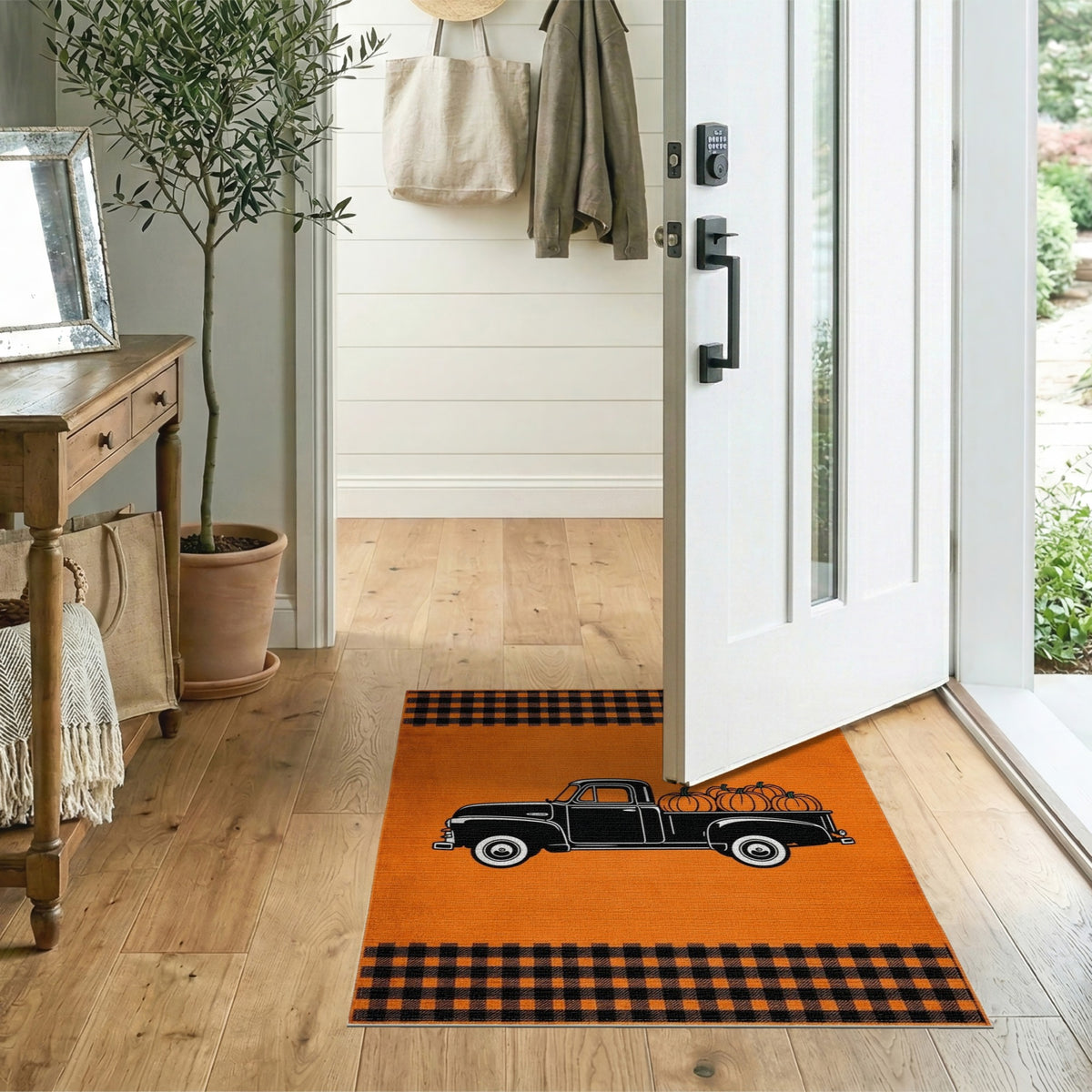 Vintage Truck Pumpkin Orange Area Rug