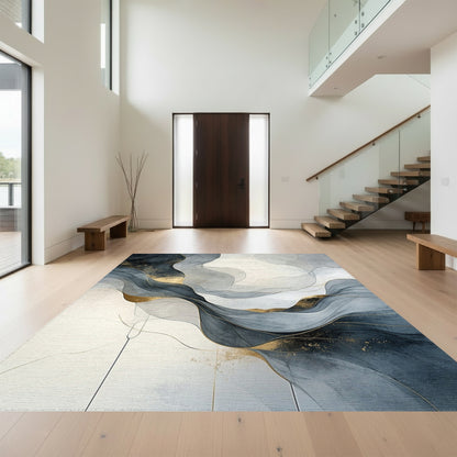 Navy Gold Fluid Waves Rug