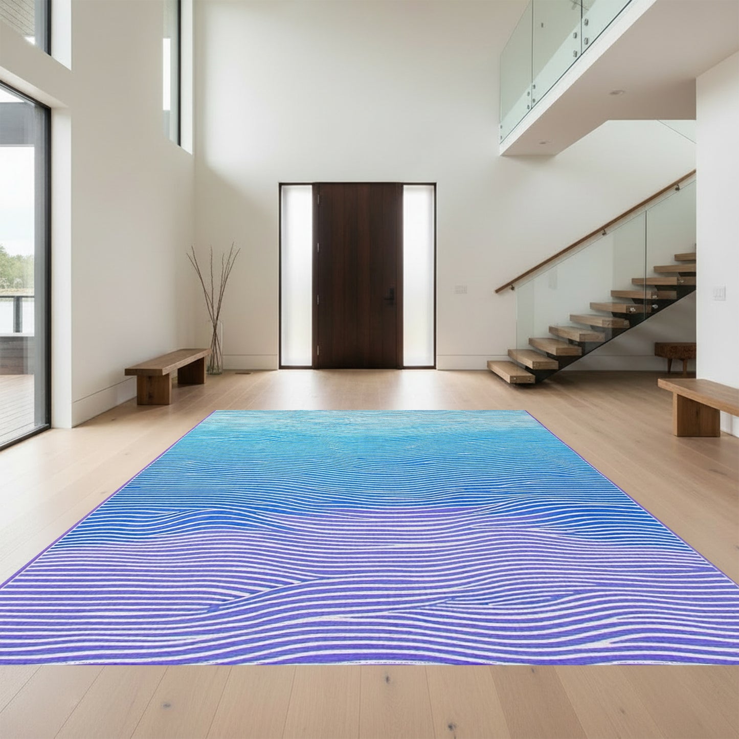 Blue Purple Wavy Gradient Rug