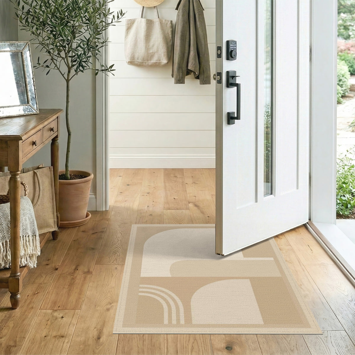 Beige and Neutral Arch Beige Geometric Arch Area Rug