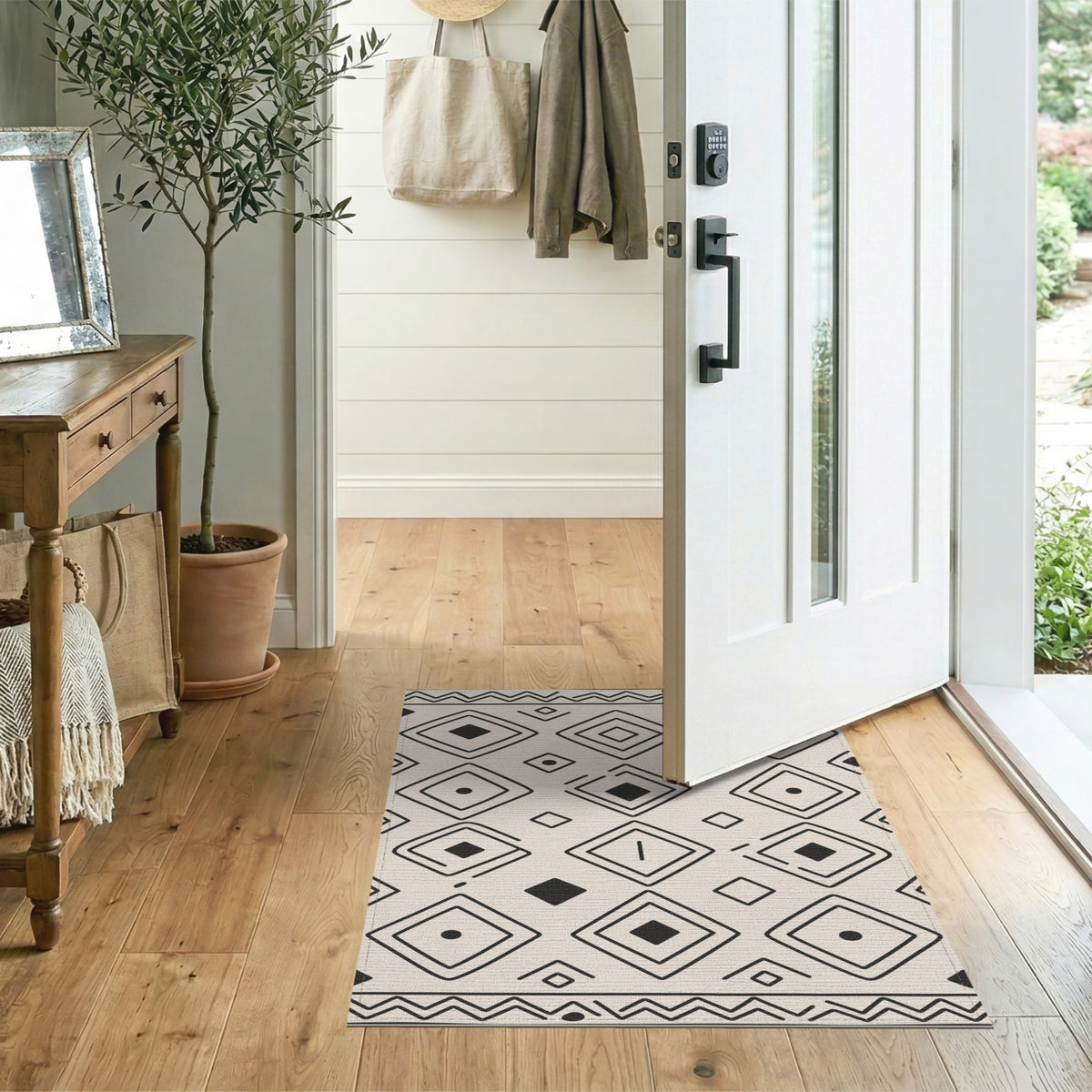 Black White Tribal Diamond Area Rug