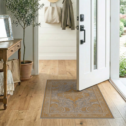 Grey Gold Medallion Paisley Area Rug