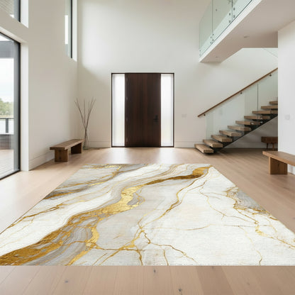 Gray Gold Veined Marble Rug