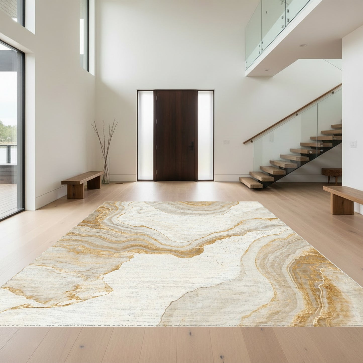 Cream Gold Veined Marble Rug