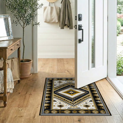 Black Gold Tribal Area Rug