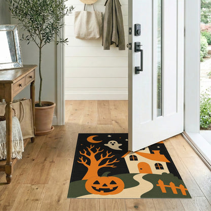 Halloween Haunted House Orange Kids Rug