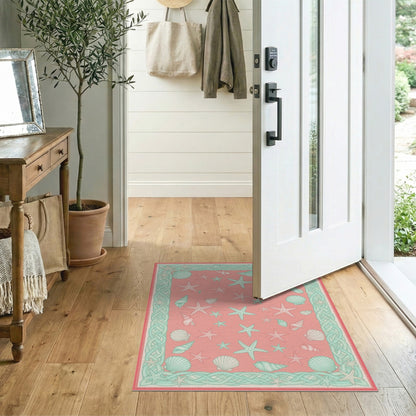 Pink Coastal Starfish Seashell Area Rug