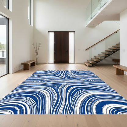 Navy Blue Wavy Swirl Rug