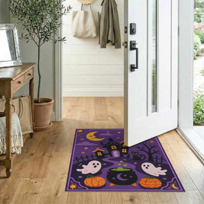 Halloween Haunted House Purple Kids Area Rug