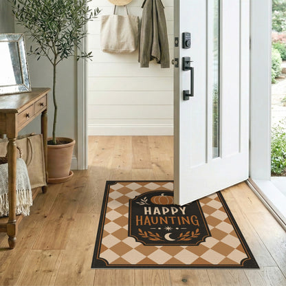 Happy Haunting Pumpkin Checkered Area Rug