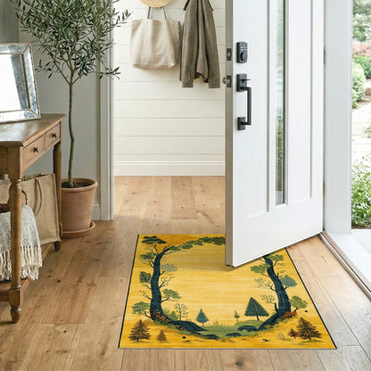 Yellow Forest Arch Bear Area Rug