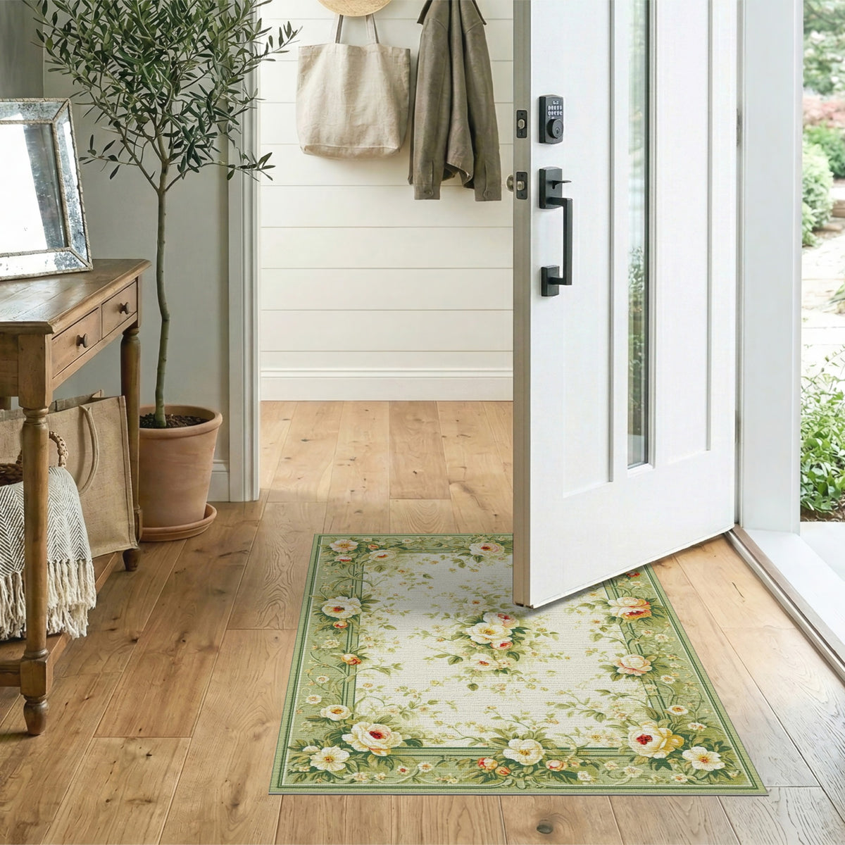 Floral Vintage Green Floral Vintage Rose Area Rug