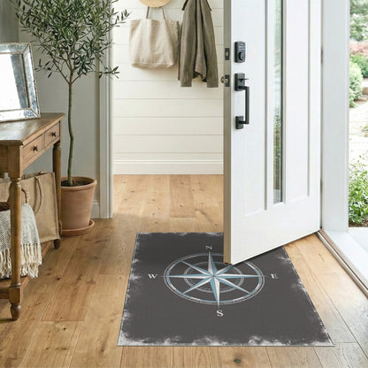 Blue Compass Rose Distressed Area Rug