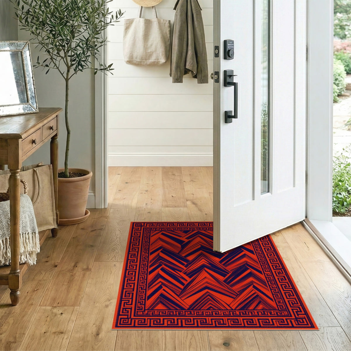 Red Geometric Chevron Area Rug