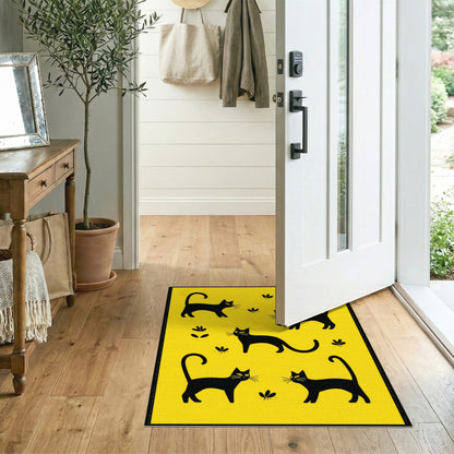 Black Cats and Butterflies Yellow Kids Rug