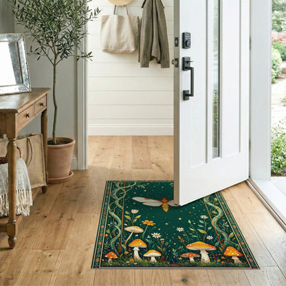 Enchanted Moth Mushroom Green Kids Area Rug