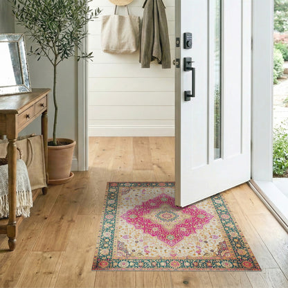 Medallion Traditional Persian Vibrant Pink Persian Medallion Area Rug