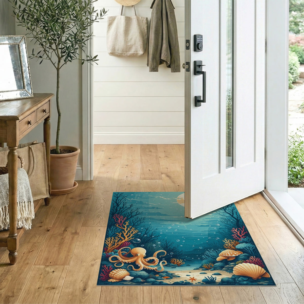 Underwater Octopus Coastal Area Rug